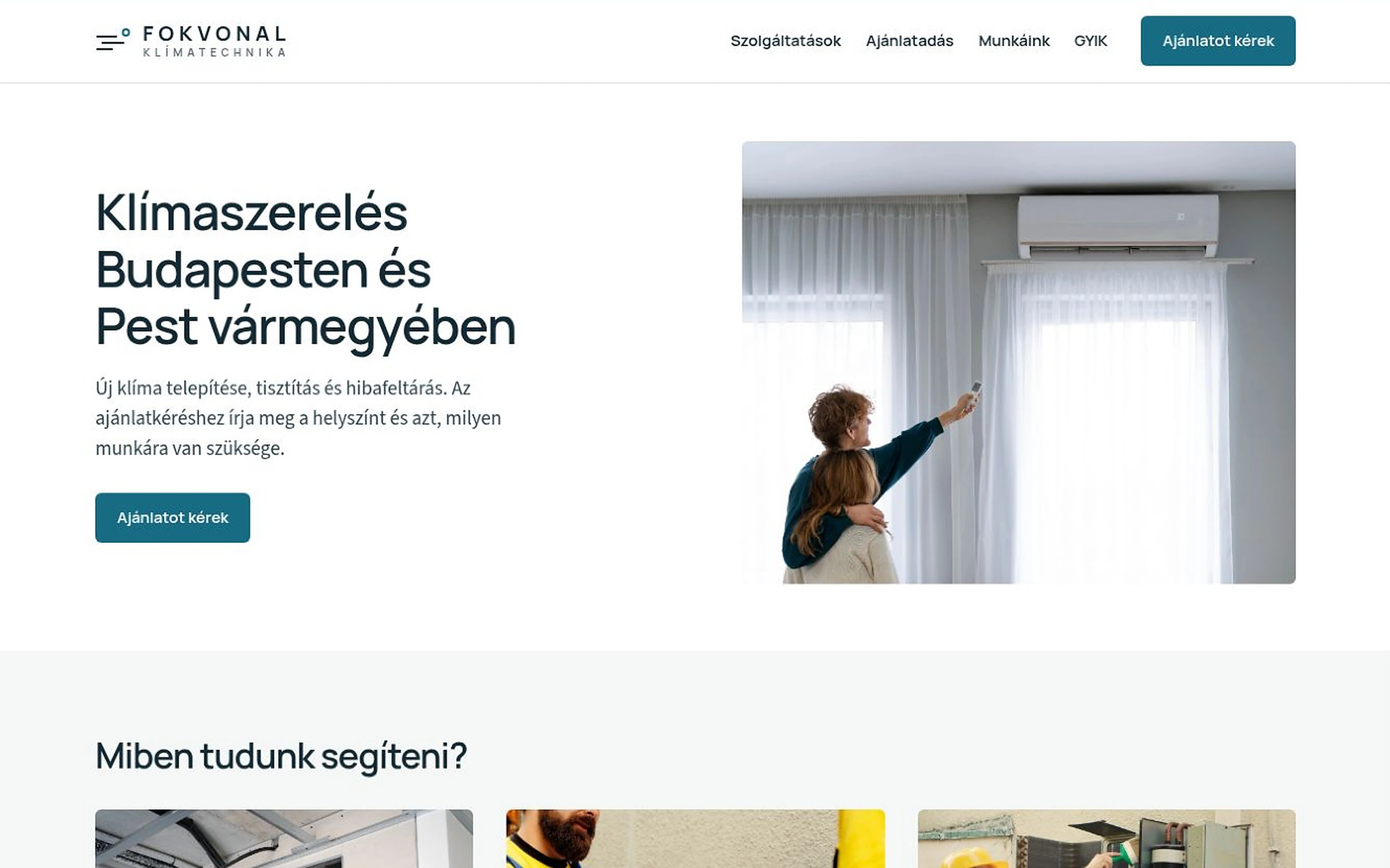 A FokVonal Klímatechnika bemutató weboldalának képernyőképe